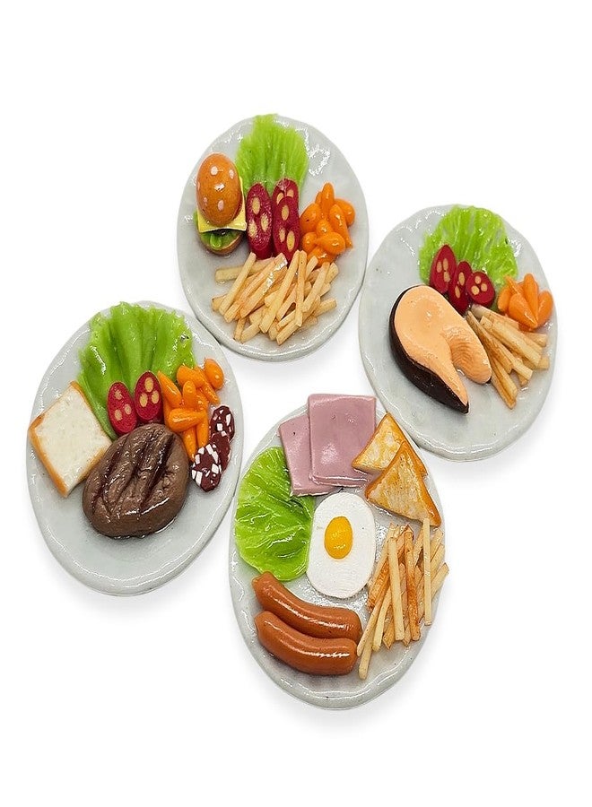 WitnyStore Tiny 1⅜" American Breakfast Hamburger Salmon and Steak 4 Pieces Set Realistic Mini Foods Hand Made Polymer Clay Food Meal Model Replica Dishes Decorative Collectible Figurine Décor Gifts - Image 5